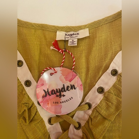 NWT Hayden Los Angeles Woman’s Mustard Yellow Lace Up Tunic Dress Size Small - Picture 3 of 6